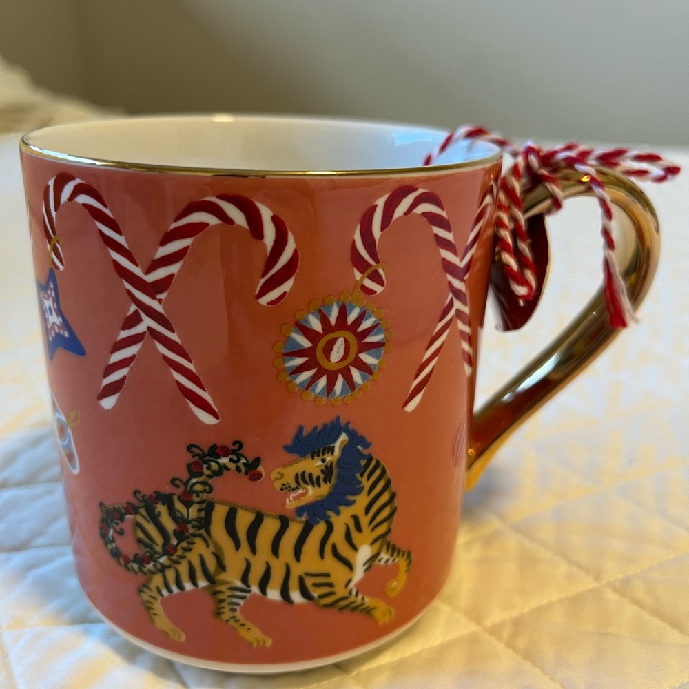 Anthropologie Candy Cane Juniper Tiger Mug